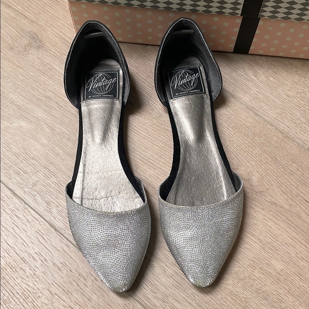 Silver and black dressy flats with Elegant D'Orsay Design